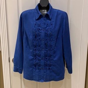Suede like blue cozy long sleeve blouse